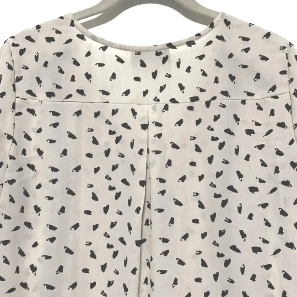 ASTR the Label Cream Black Speckled Popover Long Sleeve Chiffon Blouse Size XS
